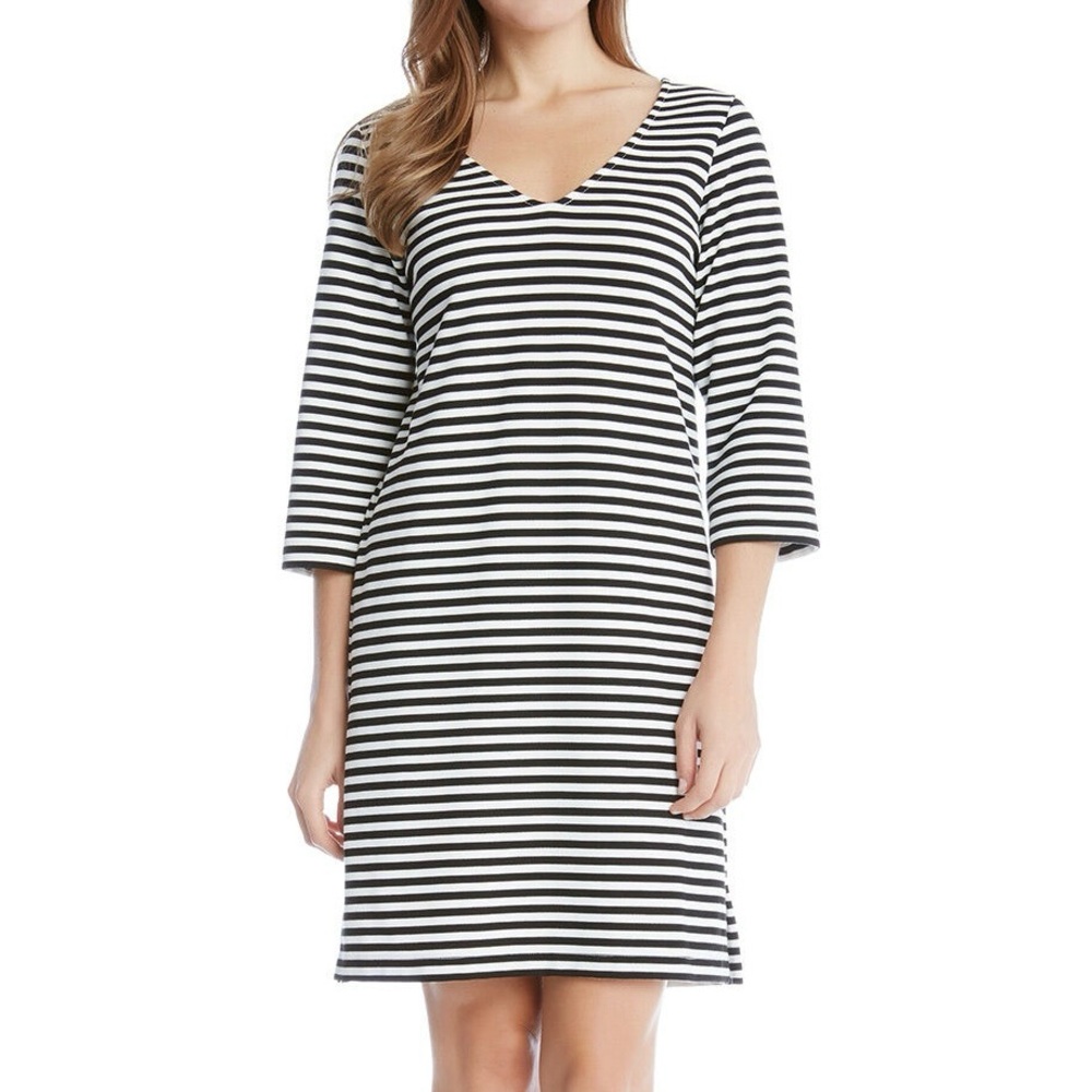 Karen Kane Black White Striped Stretch V-Neck Sheath Dress Women’s M